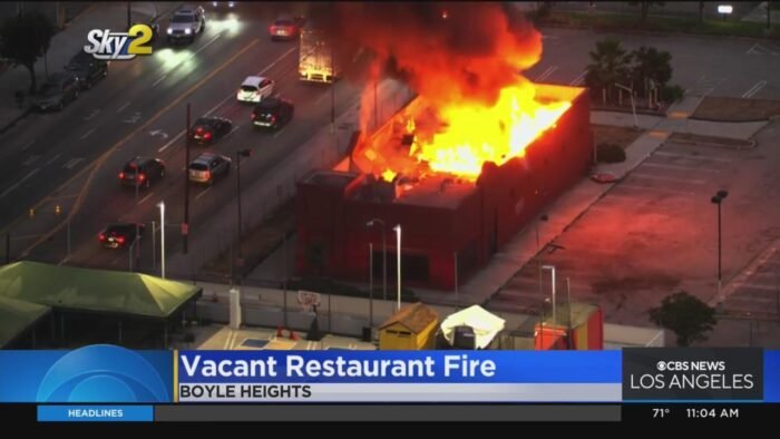 Empty Restaurant Engulfed in Flames in Los Angeles
